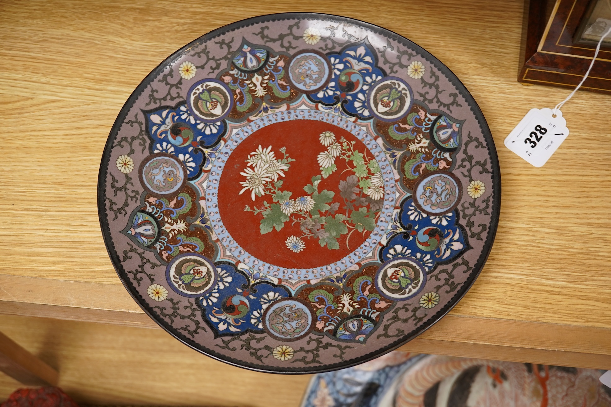 A Japanese cloisonné enamel dish, 30cm